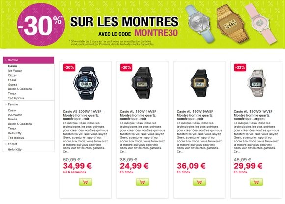 Code Promo Montres chez Pixmania