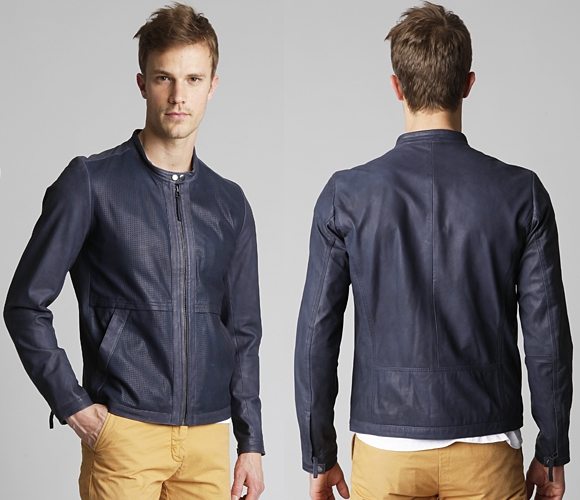 Blouson Billtornade en cuir bleu marine