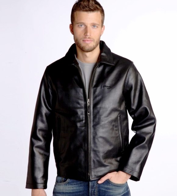 Blouson homme zippé en cuir noir