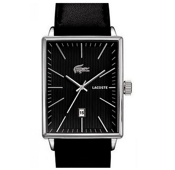 Montre homme Lacoste Rectangle Acier Fond Noir Bracelet Cuir Noir 2010470