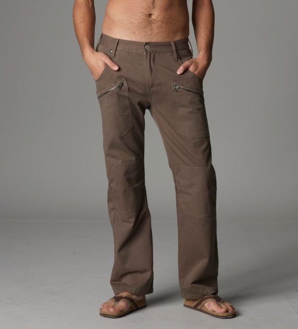 Pantalon homme en toile marron multipoches