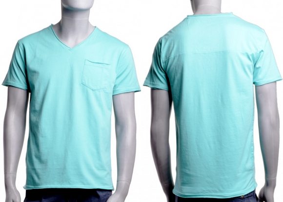 T-shirt Selected Col V bleu turquoise