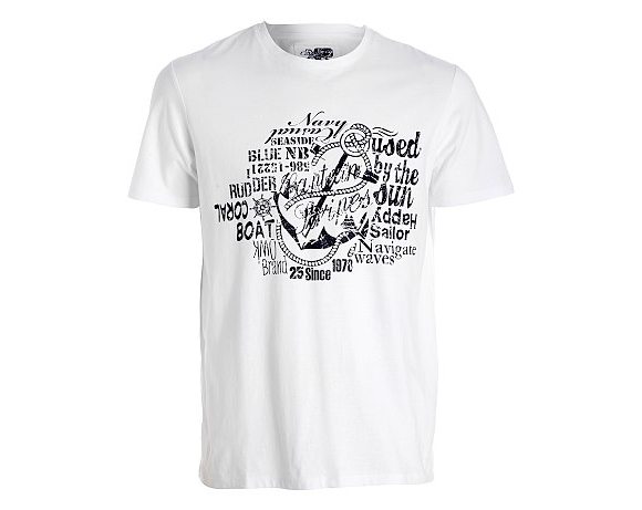 T-shirt blanc col rond imprimé marin