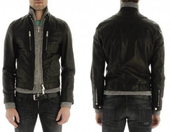 Blouson en cuir noir Dsquared