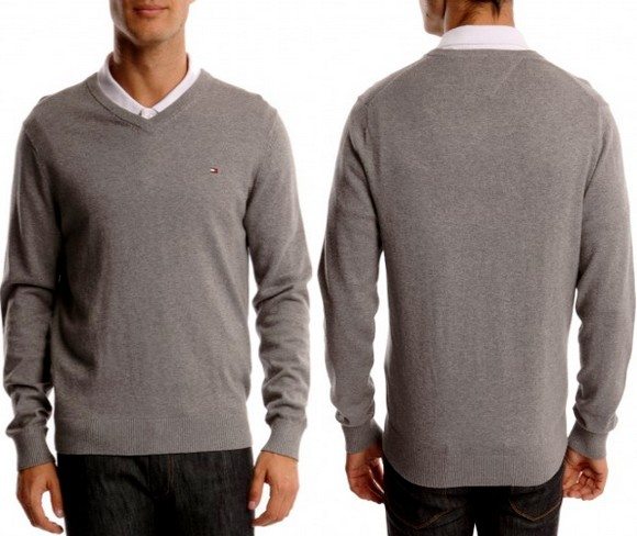 Pull gris chiné col V Tommy Hilfiger