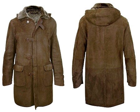 Manteau marron foncé en shearling à capuche amovible