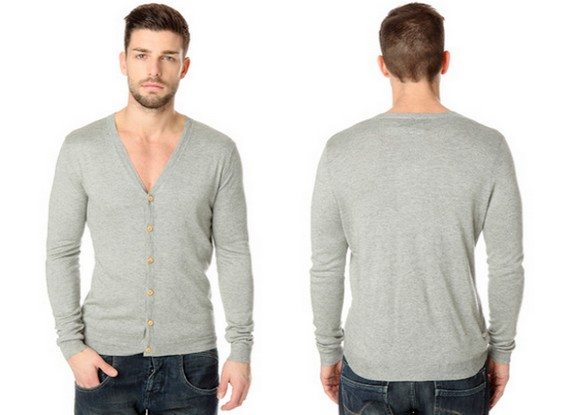 Pull homme gris clair en soie coton et cachemire