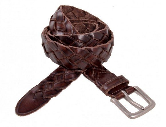 Ceinture tressée en cuir marron