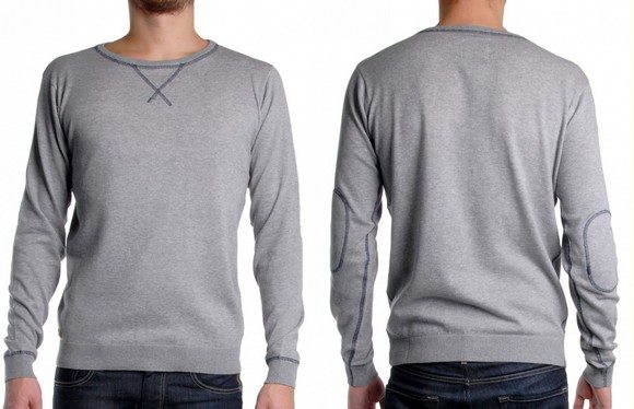 Pull homme gris à coudières Kudo