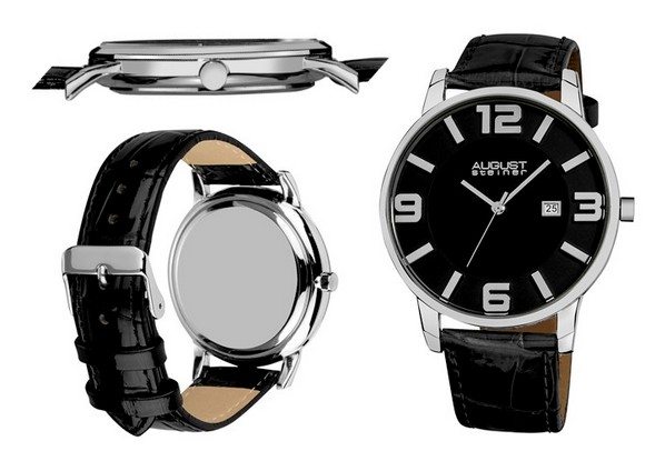 Montre homme August Steiner en cuir noir