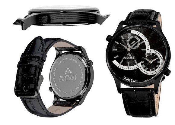 Montre homme noire August Steiner en cuir