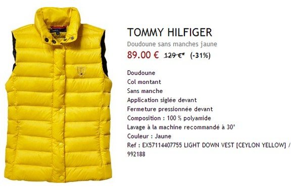 Doudoune jaune sans manche Tommy Hilfiger