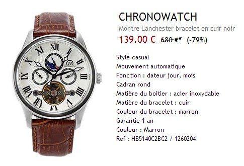 Montre Chronowatch marron en cuir