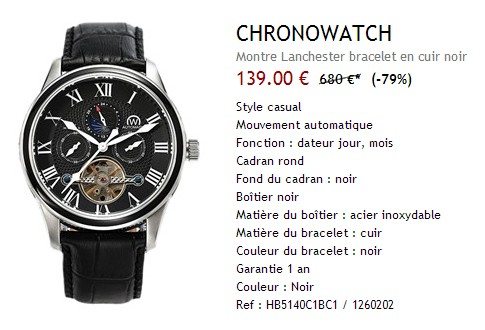 Montre Chronowatch noire en cuir