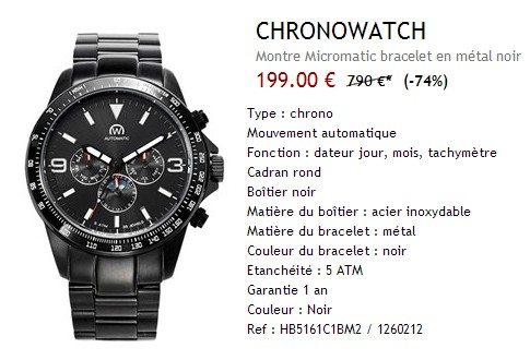 Montre Chronowatch noire en metal