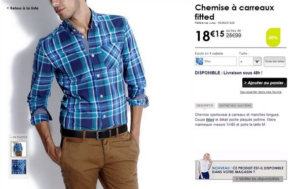 Chemise homme bleue a carreaux