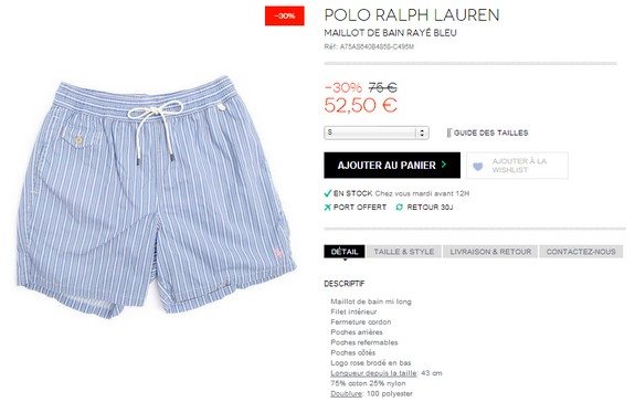 maillot de bain bleu a rayures ralph lauren