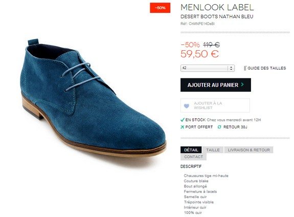 chaussures bleues menlook desert boots