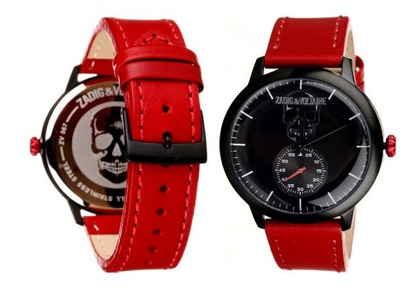 montre rouge et noire zadig et voltaire bracelet en cuir