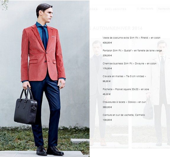 veste de costume rouge en coton hugo boss