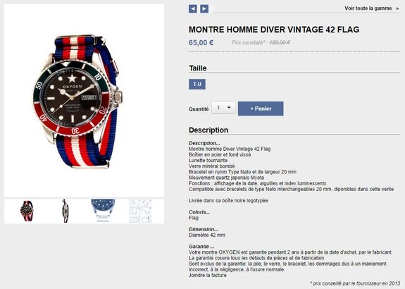 montre homme oxygen diver vintage 42 flag