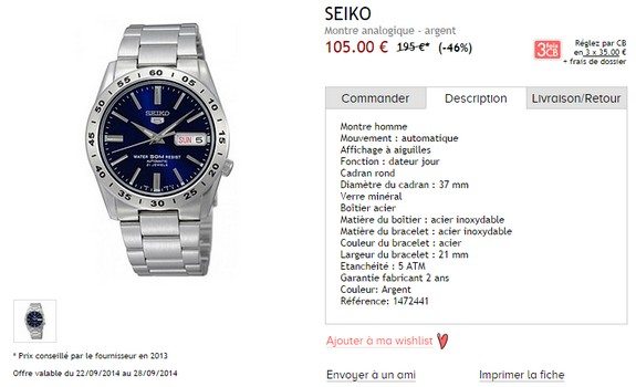 montre homme seiko bleue