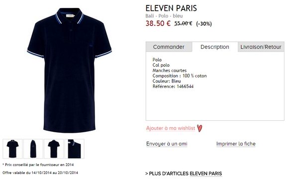 polo manches courtes bleu eleven paris