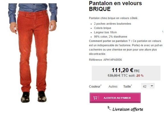 pantalon rouge en velours