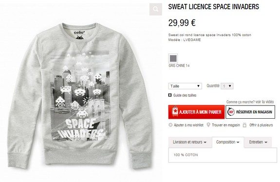 sweat homme celio space invaders