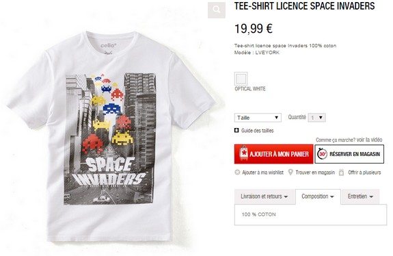 t shirt space invaders en coton celio