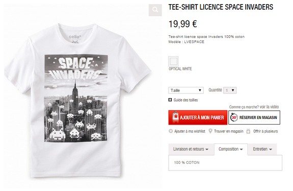 tee shirt space invaders celio