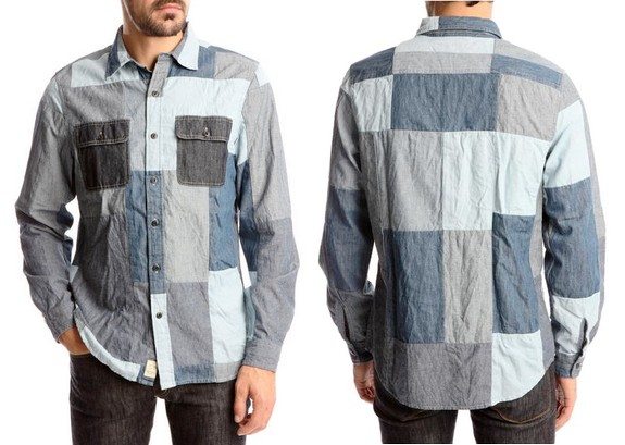 chemise bleue patchwork denim and supply ralph lauren