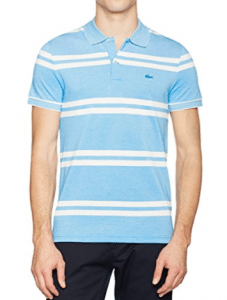 Polo Lacoste bleu à rayures blanches