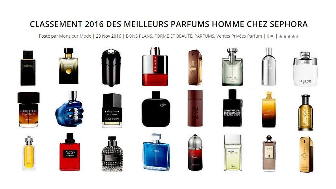 Classement 2016 des meilleurs parfums homme chez Sephora