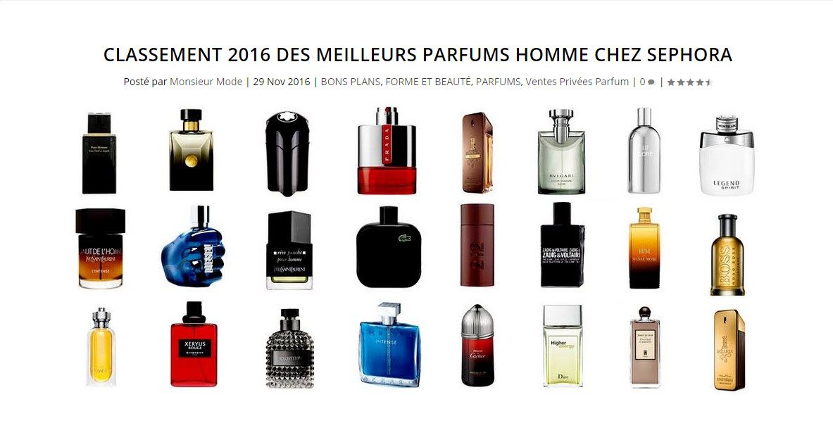 Classement 2016 des meilleurs parfums homme chez Sephora