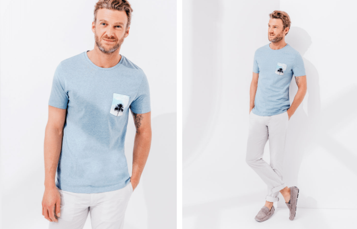 T-shirt bleu avec poche palmier Brice