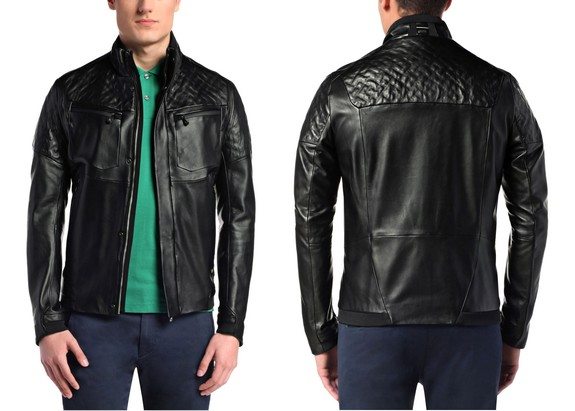 blouson en cuir noir lisse et grave boss green jomes