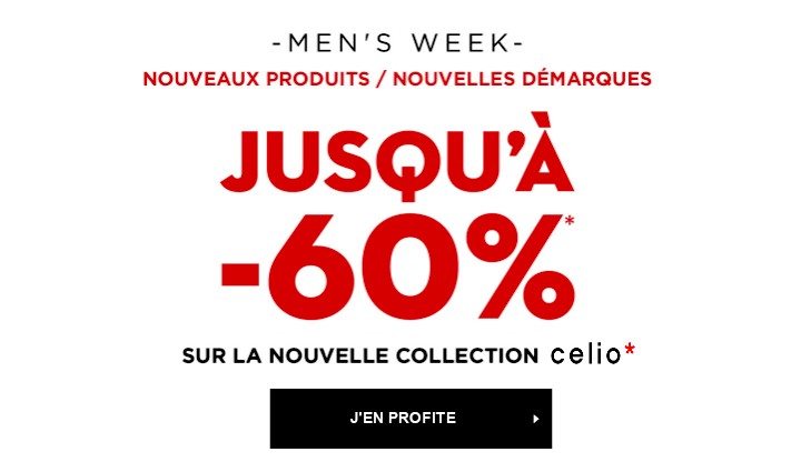 C’est la Men’s Week chez Celio ! Habillez vous à -60% !