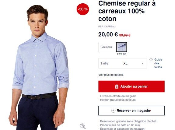 chemise bleue celio en promotion