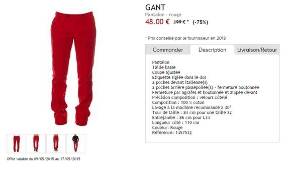 pantalon rouge gant
