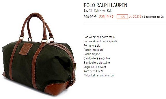 sac ralph lauren cuir nylon kaki