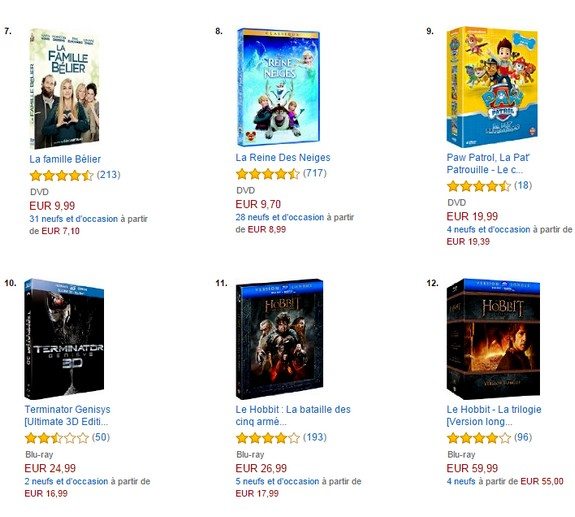 top vente dvd amazon novembre 2015